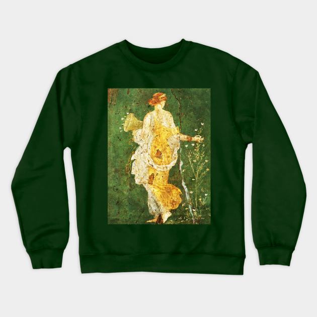 FLORA,POMPEII ,ANTIQUE ROMAN WALL PAINTINGS Flower Garden Flying Birds ,Quince and Apple Trees Crewneck Sweatshirt by BulganLumini